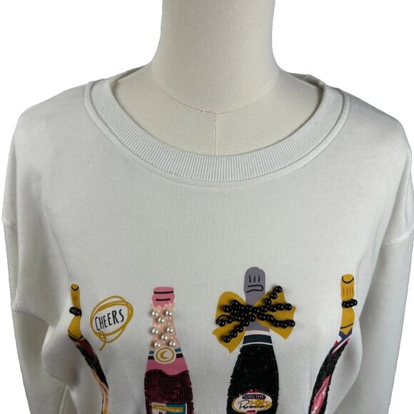 Champagne Sweatshirt 🍾 Pearls & Sequins - White - Small - Excellent Condition - Picture 2 of 10
